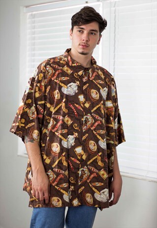 VINTAGE CIGAR PATTERN SHIRT 90S X 12.5