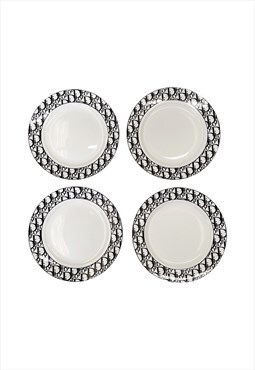 Christian Dior Plate Plates Monogram White Black - Set of 4 