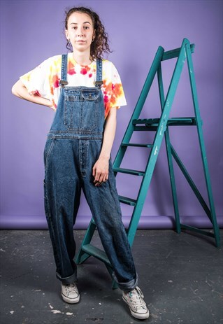VINTAGE BLUE DENIM PAINT DUNGAREES