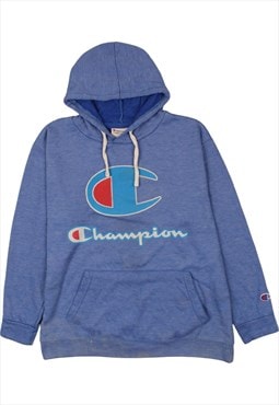 Vintage 90's Champion Hoodie Spellout Pullover Blue Large