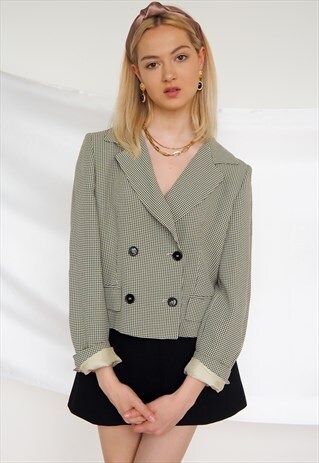 VINTAGE MAX MARA CHECK DOUBLE BREASTED CROPPED BLAZER