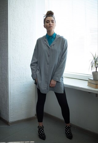 VINTAGE 80'S GREY BUTTONS UP HOODED JACKET