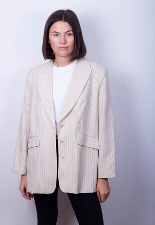 90'S OVERSIZED CREAM PIN STRIPE BLAZER JACKET
