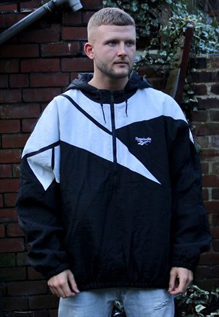 VINTAGE BLACK REEBOK PULLOVER HOODED JACKET XL