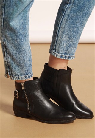 RALPH LAUREN BLACK LEATHER ANKLE BOOTS