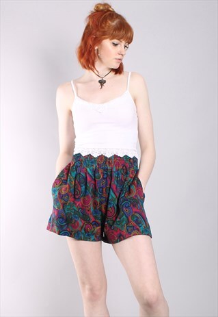VINTAGE 80S PAISLEY PATTERNED MINI FESTIVAL CULOTTE SHORTS