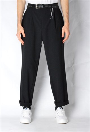 VINTAGE 90S BLACK MINIMALIST WOOL BLEND PANTS