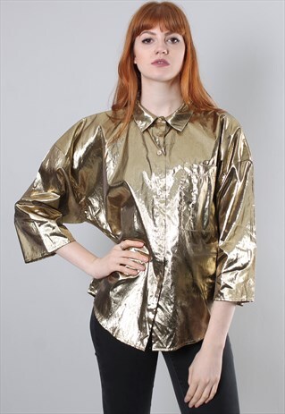 VINTAGE 80S GOLD FOIL OVERSIZE BATWING SHIRT