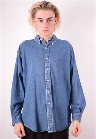 RALPH LAUREN MENS VINTAGE DENIM SHIRT LARGE BLUE 90S