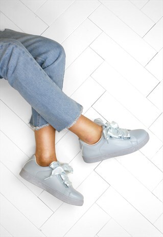 POPPY PASTEL BABY BLUE SATIN BOW TRAINERS