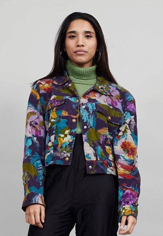 VINTAGE 90'S MULTI COLOURED FLORAL CORDUROY JACKET