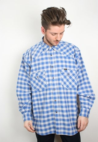 VINTAGE BLUE LEE CHECK COTTON FLANNEL SHIRT