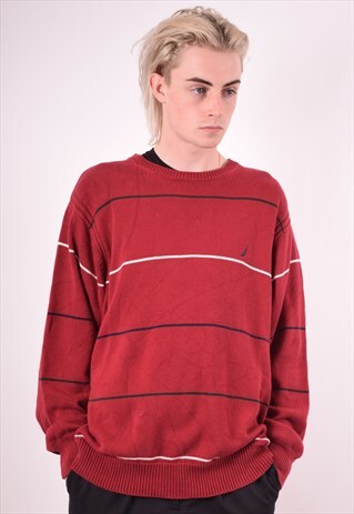 NAUTICA MENS VINTAGE JUMPER SWEATER XL RED STRIPES 90S