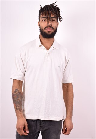 STONE ISLAND MARINA MENS VINTAGE POLO SHIRT MEDIUM WHITE 90'