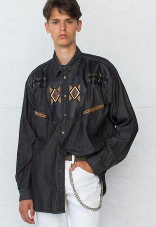 VINTAGE BLACK JACQUES LORANT LONG SLEEVE DENIM SHIRT