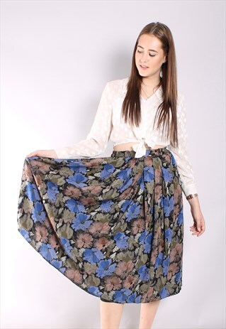 VINTAGE 80S FLORAL PLEATED MIDI SKIRT
