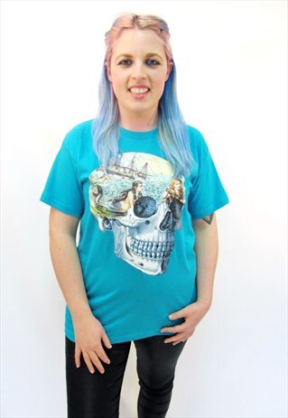 MERMAID SKULL TURQUOISE OVERSIZED TEE