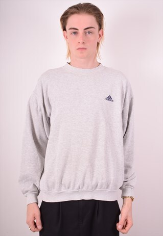 ADIDAS MENS VINTAGE SWEATSHIRT JUMPER LARGE GREY 90S