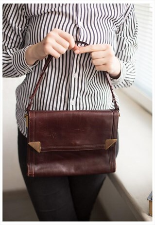 VINTAGE 70''S BROWN LEATHER BAG