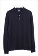 Vintage Polo Shirt Black Button Up Long Sleeve Retro 90s