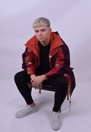 VINTAGE 90'S RED CRAZY PRINT SKI JACKET SIZE SMALL / MEDIUM