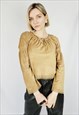 Y2K RETRO FAUX SUEDE BROWN FLARE SLEEVE BOHO BLOUSE