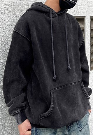 BLACK WASHED HEAVY COTTON OVERSIZED HOODIES