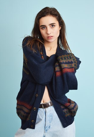 80'S RETRO FAIR ISLE KNITTED OVERSIZED DADS CARDIGAN