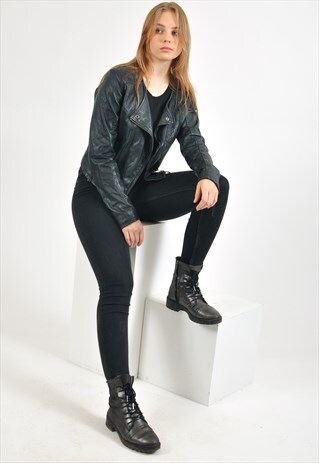 VINTAGE 90'S REAL LEATHER BIKER JACKET IN BLACK