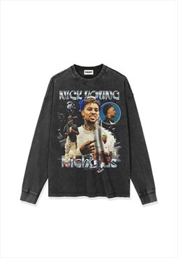 Black Nick Young Washed Long Sleeve fans T shirt tee NBA