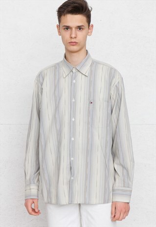 VINTAGE GREY BLUE TOMMY HILFIGER LONG SLEEVE SHIRT