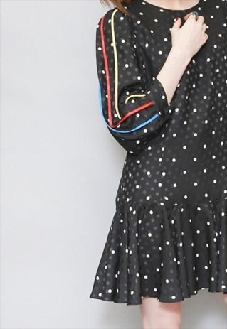 VINTAGE 1980'S FINK MODELL BLACK POLKA DOT RUFFLE MINI DRESS