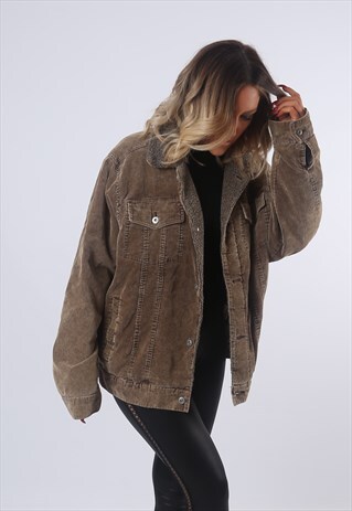 CORDUROY CORD JACKET OVERSIZED SHERPA LINED UK 18 (M1H)