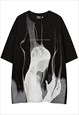 Human fire print t-shirt Y2K flame darkness tee in black