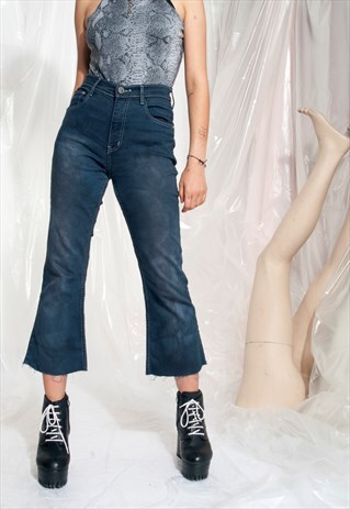 VINTAGE FLARED JEANS 2000S HIGH WAIST TIE-DYE CROP DENIM