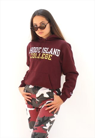 90'S RETRO BURGUNDY COLLEGE HOODED SWEATSHIRT