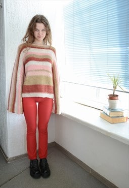 Vintage Multicolour Hand Knitted Flare Sleeves Sweater