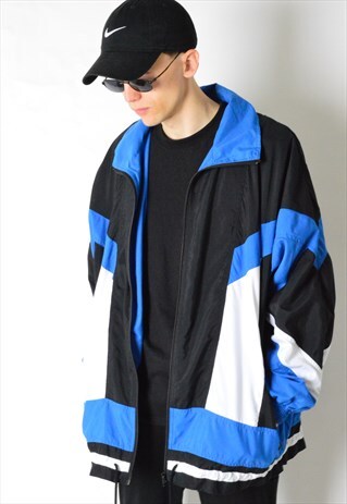 VINTAGE 90S BLACK COLOUR BLOCK TRACK JACKET
