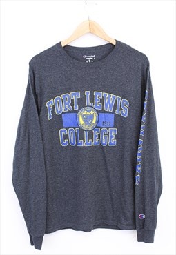Vintage  Champion College Tee Grey With Graphic Long Sleeve 