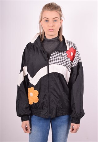 WOMENS VINTAGE TRACKSUIT TOP JACKET XL BLACK 90S