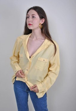 80s yellow minimalist long sleeve heritage shirt, Size L