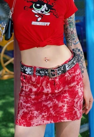 RED TIE DYE Y2K MINI SKIRT