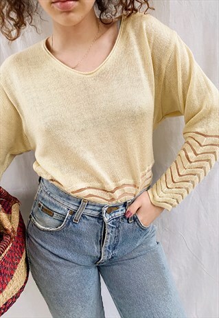 VINTAGE 80S PASTEL CITRON SEMI-SHEER KNIT JUMPER SWEATER