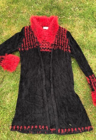 90'S LONG FIERY RED SOFT KNIT CARDIGAN / JACKET