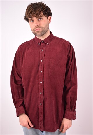 MENS VINTAGE CORDUROY SHIRT XL MAROON 90S