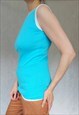 BLUE MUSCLE TOP, 1980S COTTON TSHIRT, BLUE LONG T-SHIRT, S