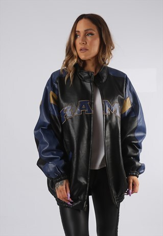 VINTAGE NFL PVC FAUX LEATHER BOMBER JACKET OVERSIZED (D4M)