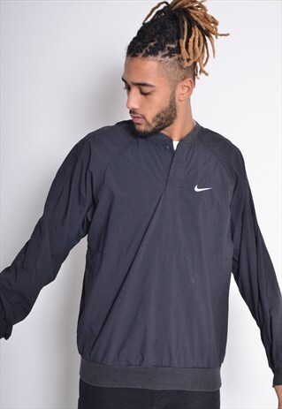VINTAGE NIKE 1/4 BUTTON WINDBREAKER BLACK