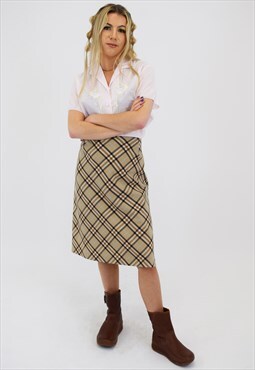 Vintage 2000s Next Midi Skirt in Beige Check Pattern