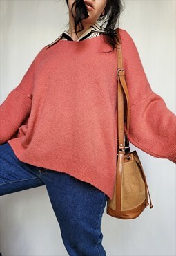 Vintage 90s pink minimalist knitted oversized vest jumper
